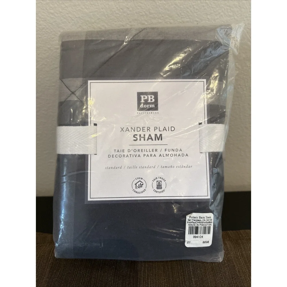 Pottery Barn Teen Xander‎ Plaid Standard Sham  Gray
